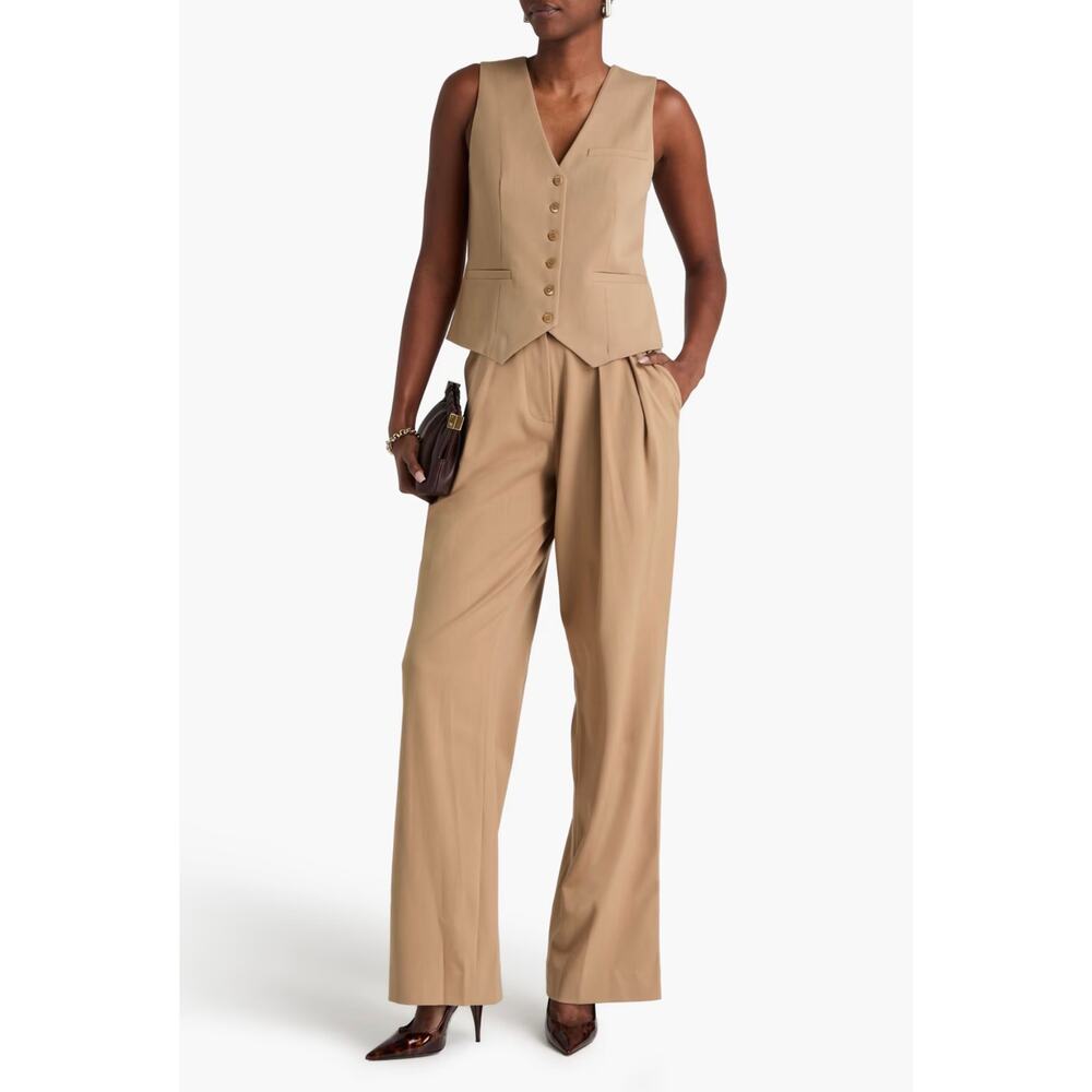 Staud Luisa Pants Womens 14 Tan Twill Pleated High-rise Wide Leg Palazzo